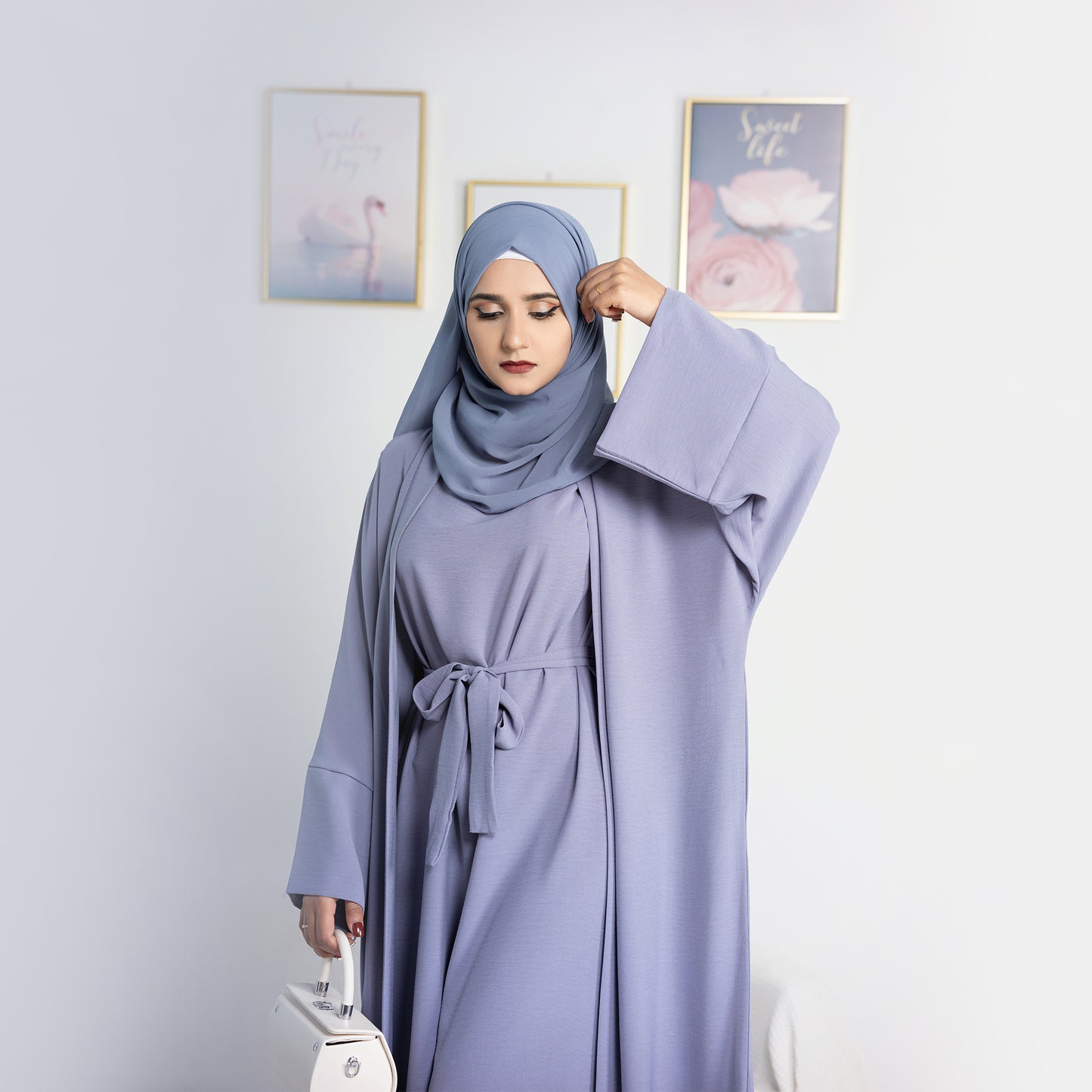 Modest Two-Piece Abaya with Belt - Dusty Purple