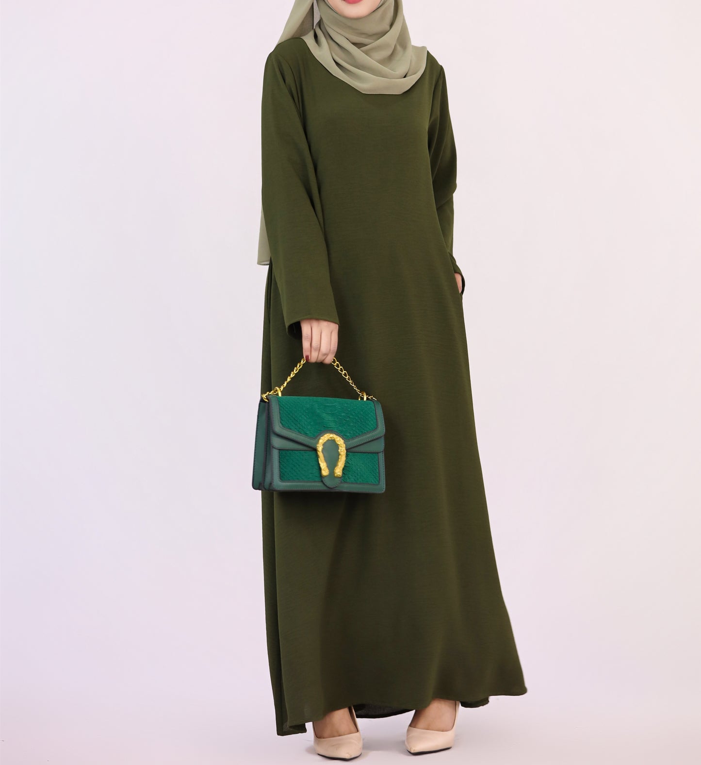 Modest Slip Dress Abaya - Forest Green