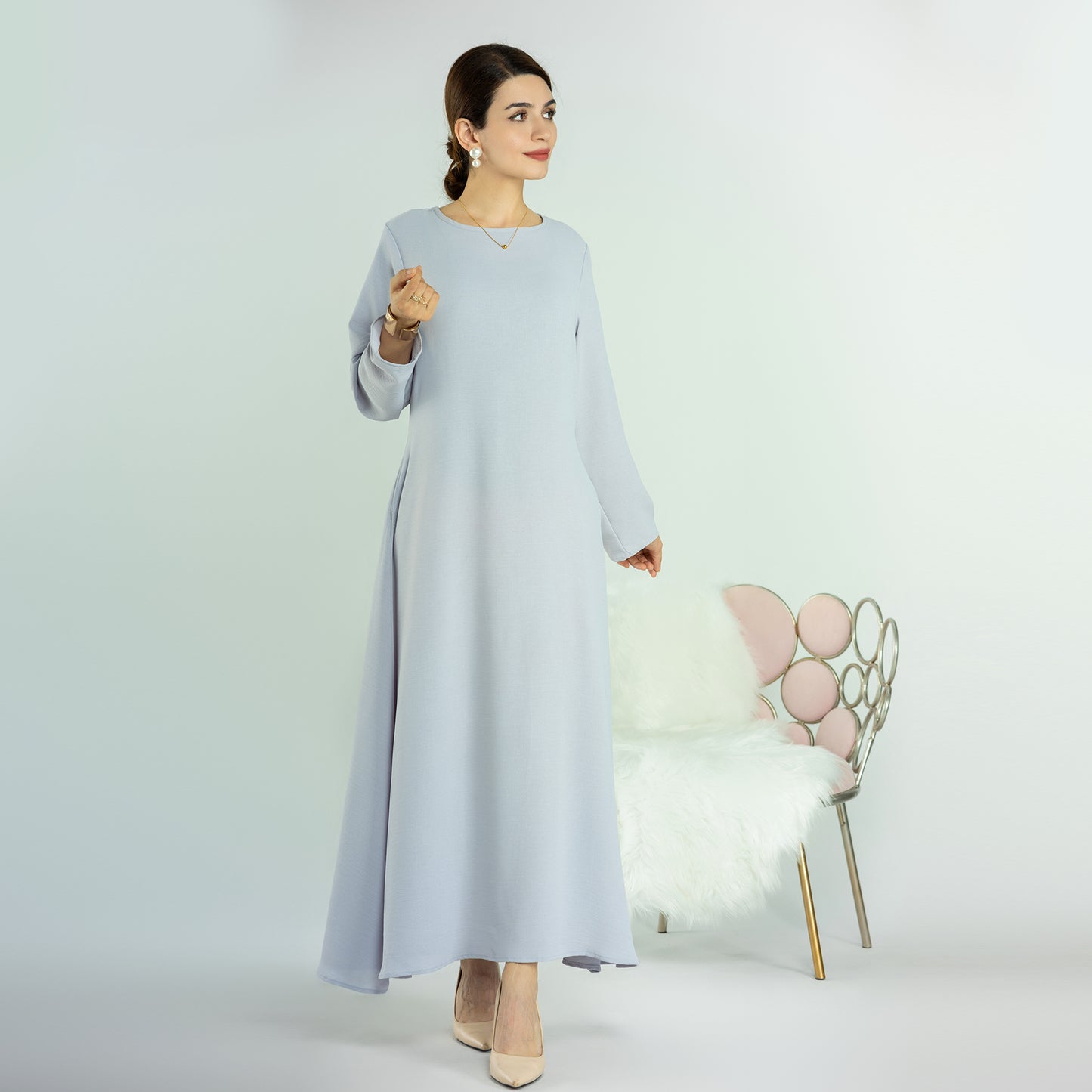 Modest Slip Dress Abaya - Light Grey