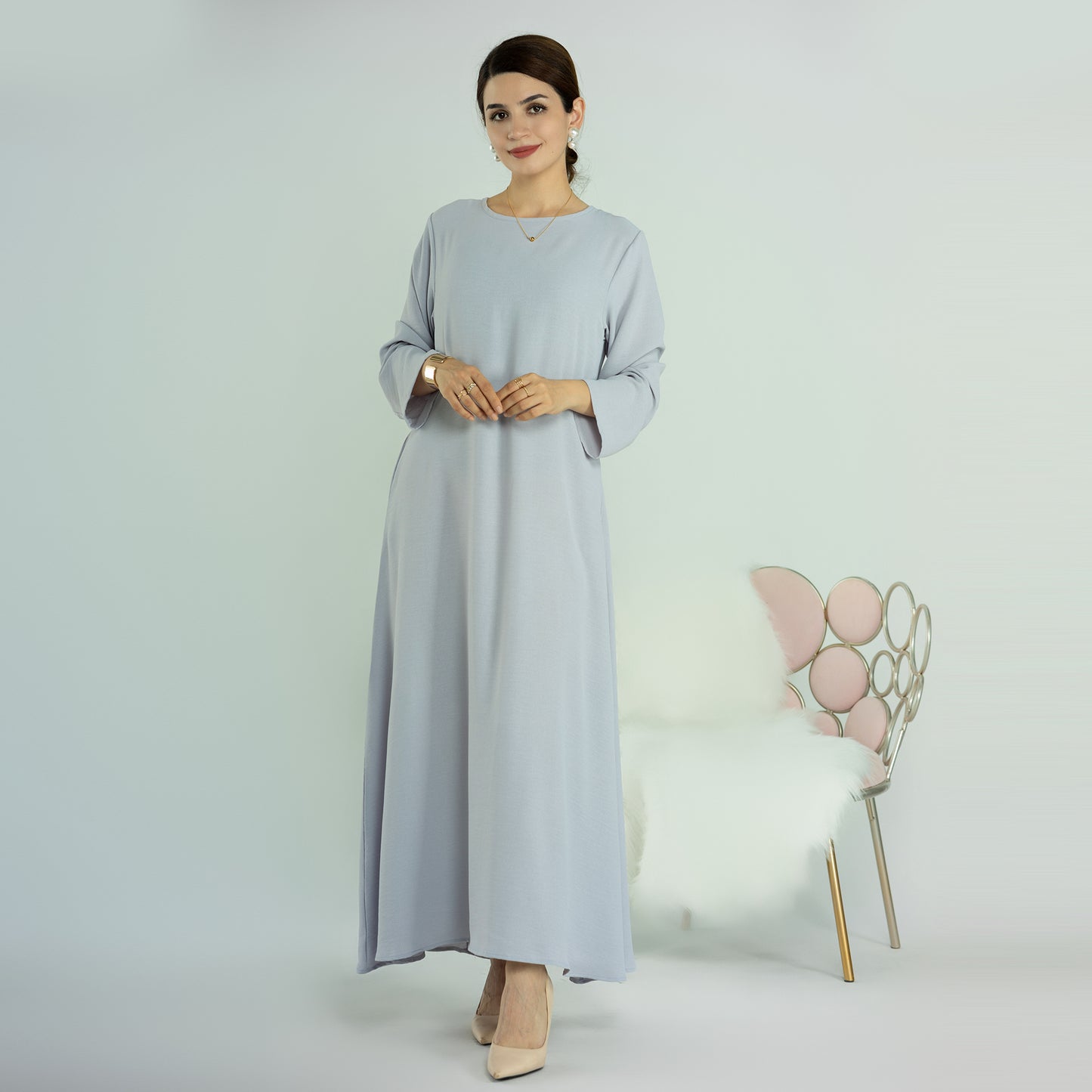 Modest Slip Dress Abaya - Light Grey