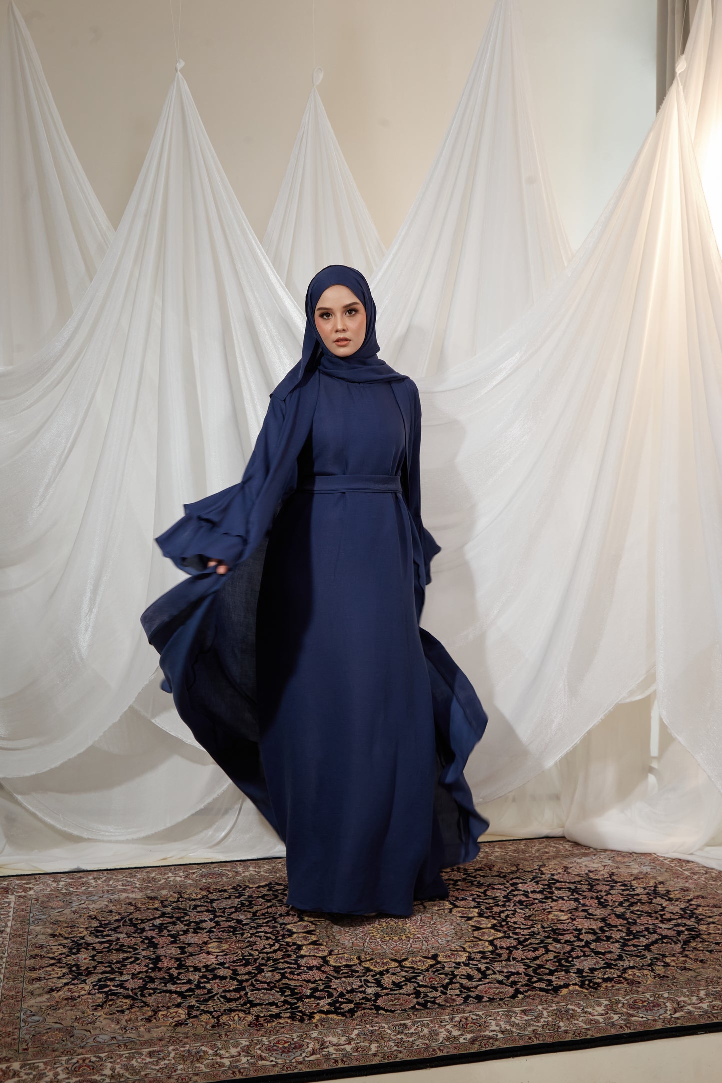 Kamelia Luxury Two Piece Abaya + Matching Hijab - Navy Blue