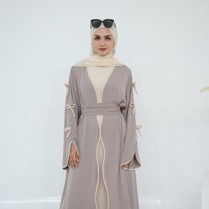Ribbon Bow Sleeve Two Piece Abaya - Taro