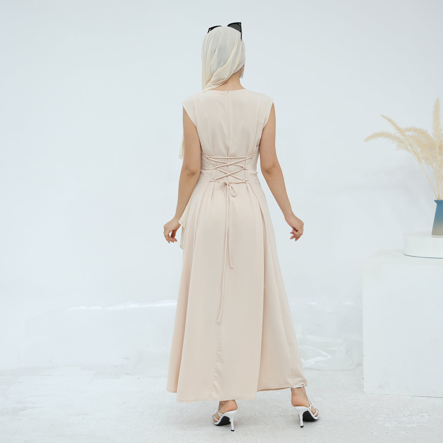 Ribbon Bow Sleeve Two Piece Abaya - Taro