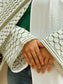 Palestine Keffiyeh Open Abaya - White & Green Embroidery