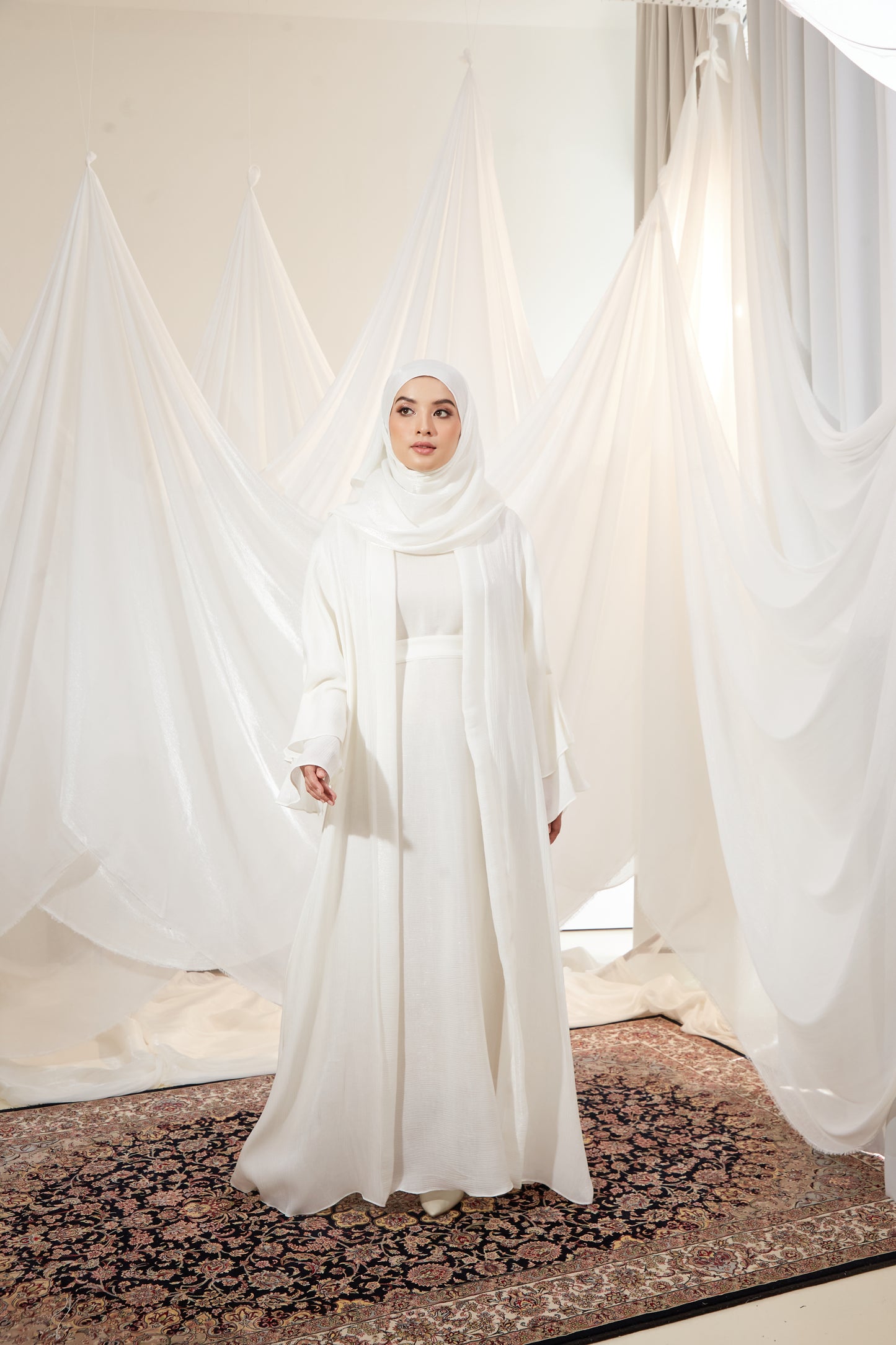 Kamelia Luxury Two Piece Abaya + Matching Hijab - Ivory White