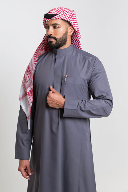 Al-Shiaka® Saudi Collared Thobe - Gray