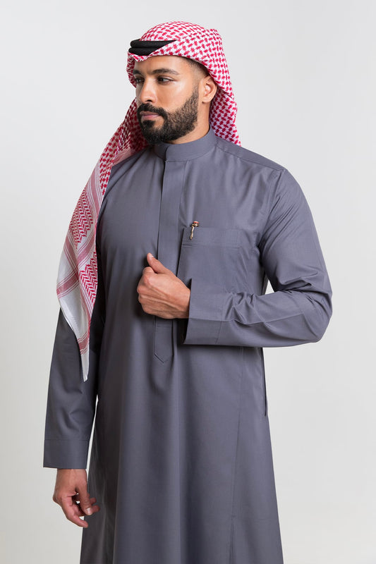 Al-Shiaka® Saudi Collared Thobe - Gray