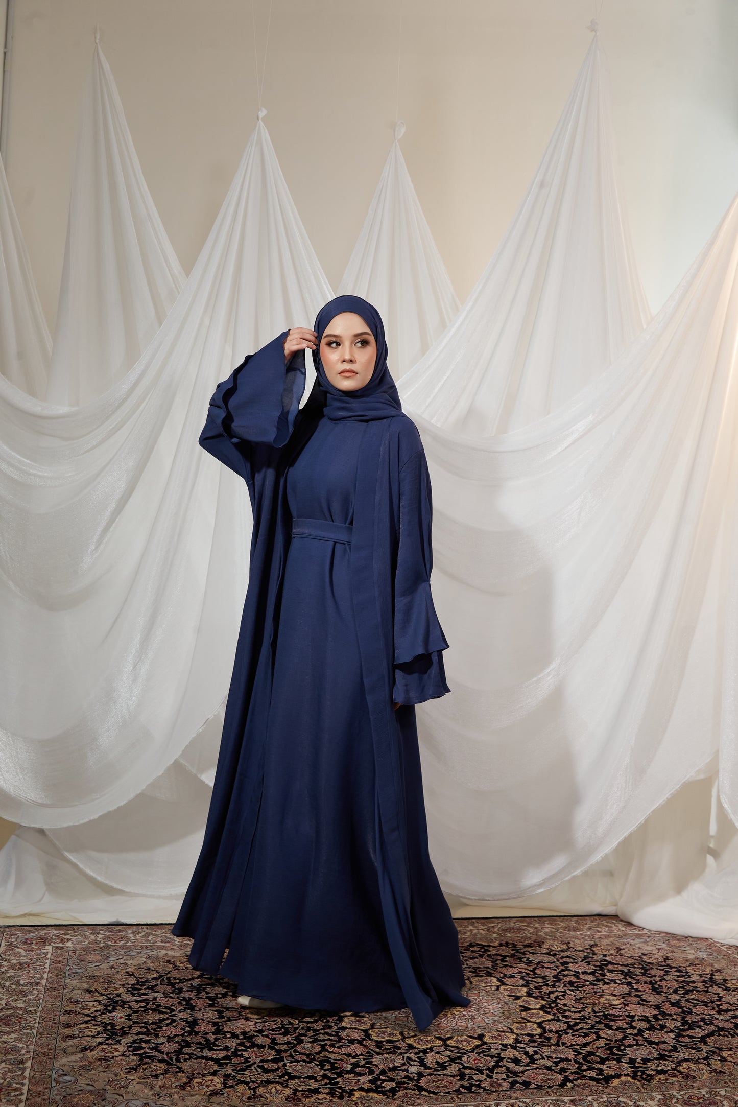 Kamelia Luxury Two Piece Abaya + Matching Hijab - Navy Blue