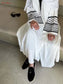 Palestine Keffiyeh Open Abaya - White with Black Embroidery