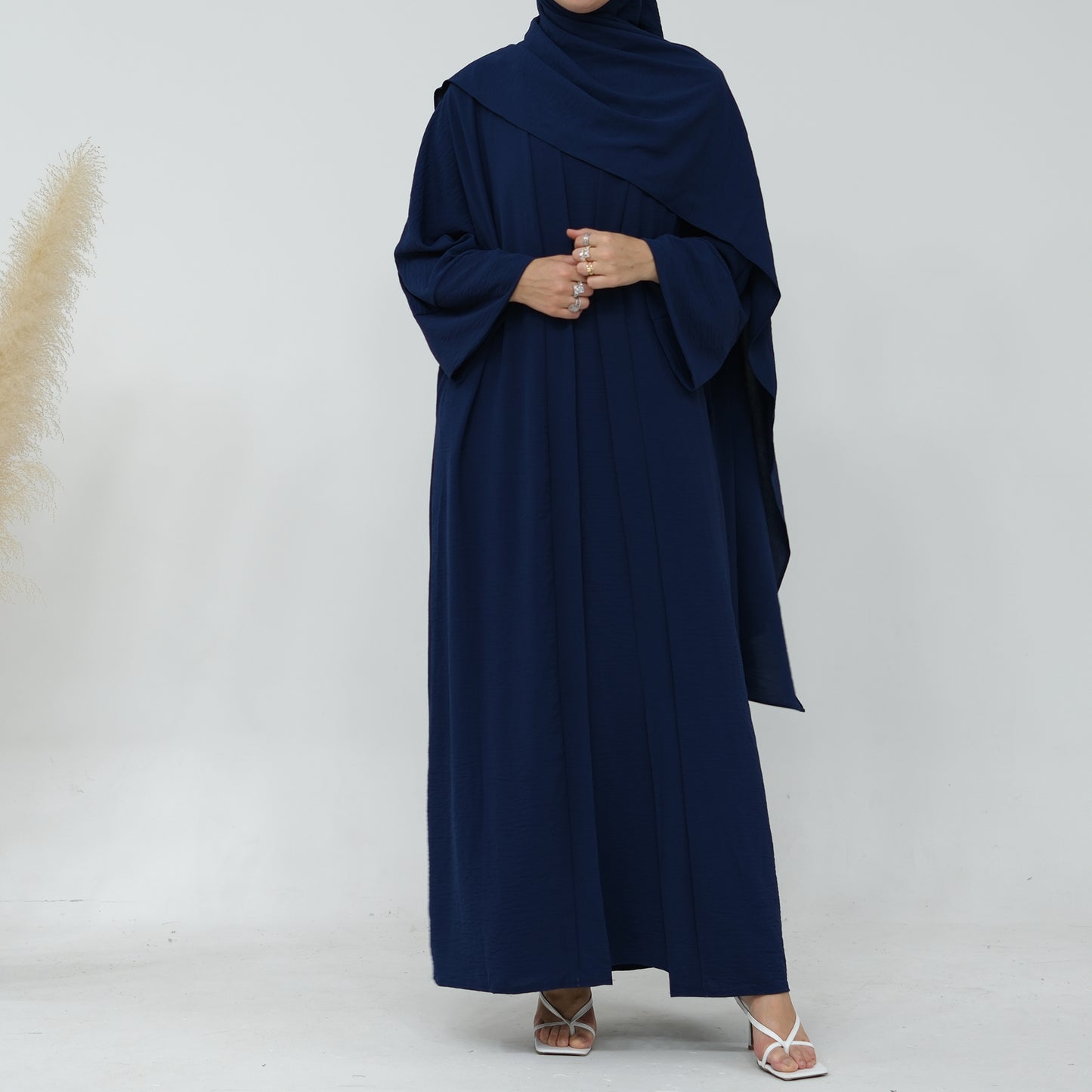 Two-Piece Abaya with Belt - Navy Blue