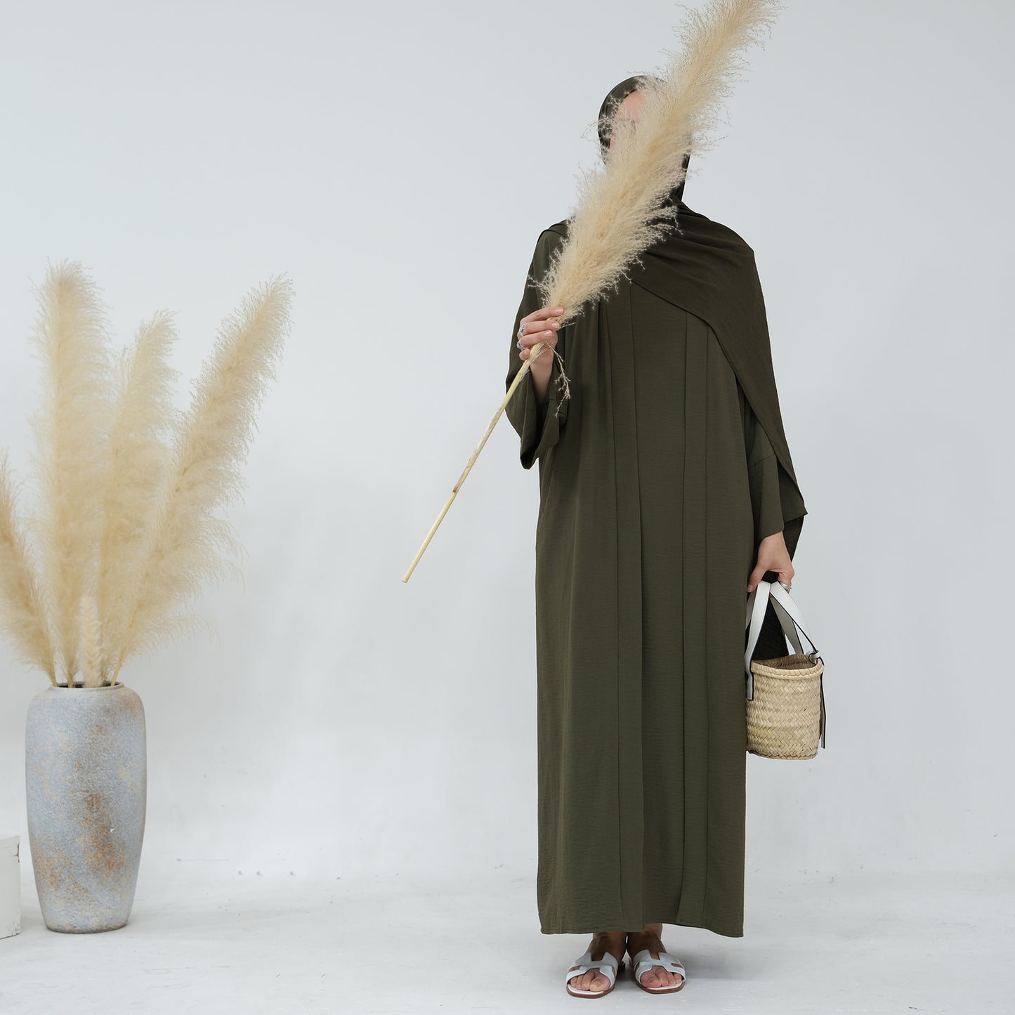 Two-Piece Abaya with Belt - Army Green