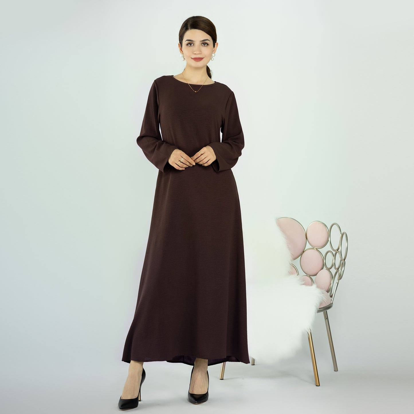 Modest Slip Dress Abaya - Dark Brown