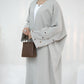 Modest Heart Sleeve Open Abaya - Light Grey/Brown