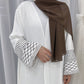 Palestine Keffiyeh Open Abaya - White with Brown Embroidery