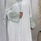 Palestine Keffiyeh Open Abaya - White with Green Embroidery