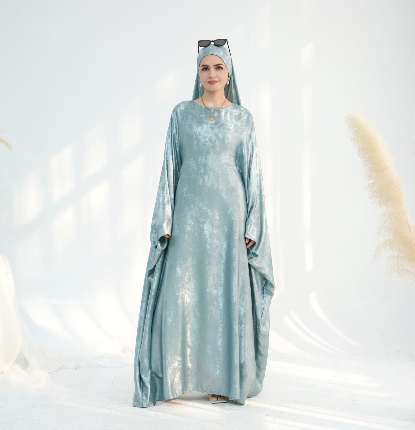 Modest Shimmery Butterfly Abaya - Turquoise