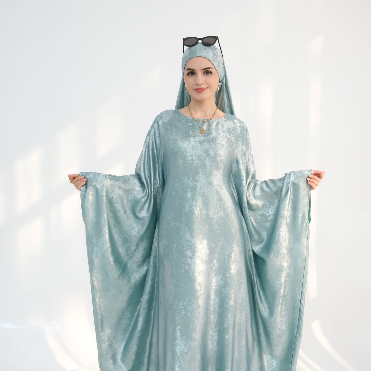 Modest Shimmery Butterfly Abaya - Turquoise