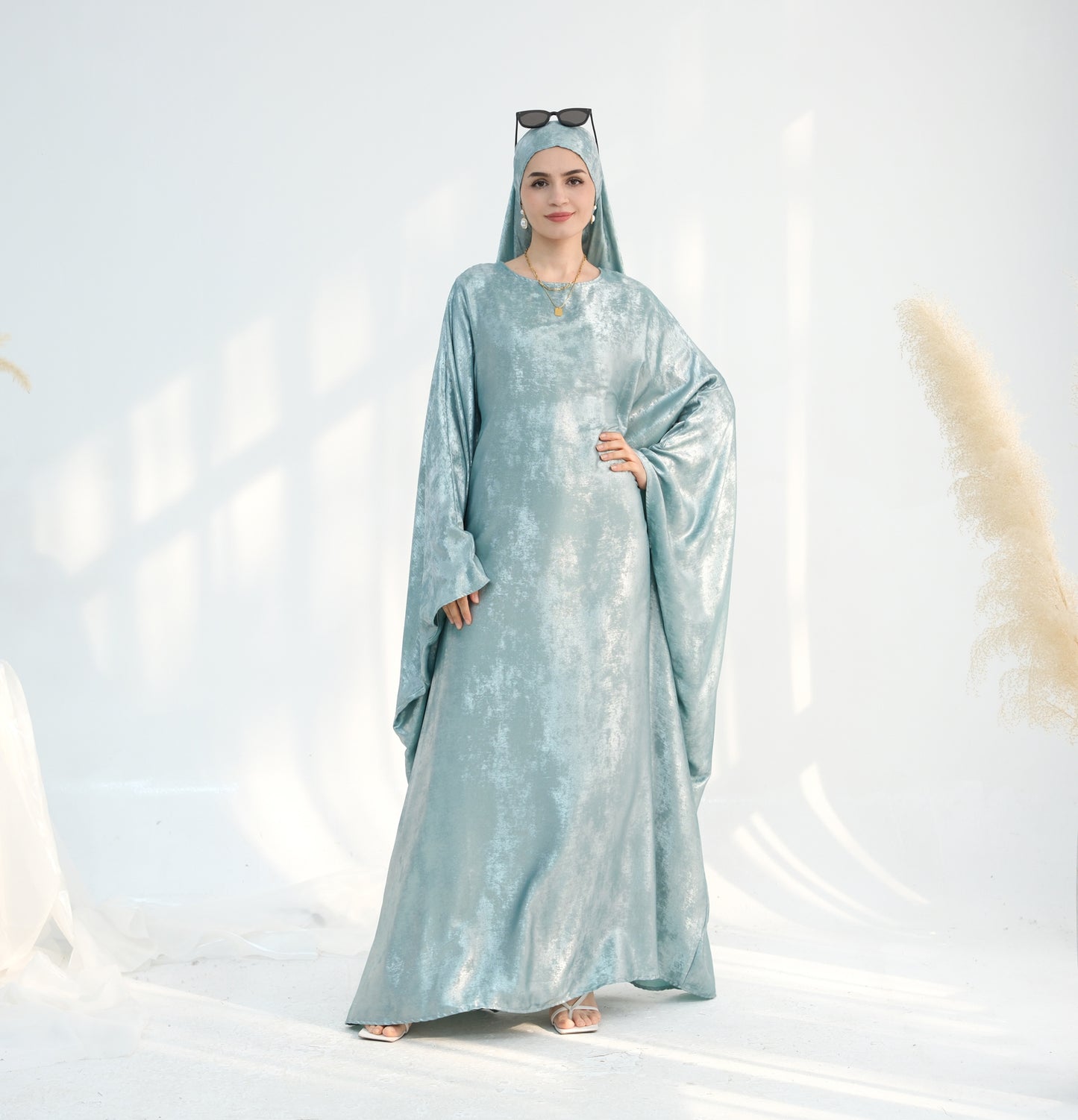 Modest Shimmery Butterfly Abaya - Turquoise
