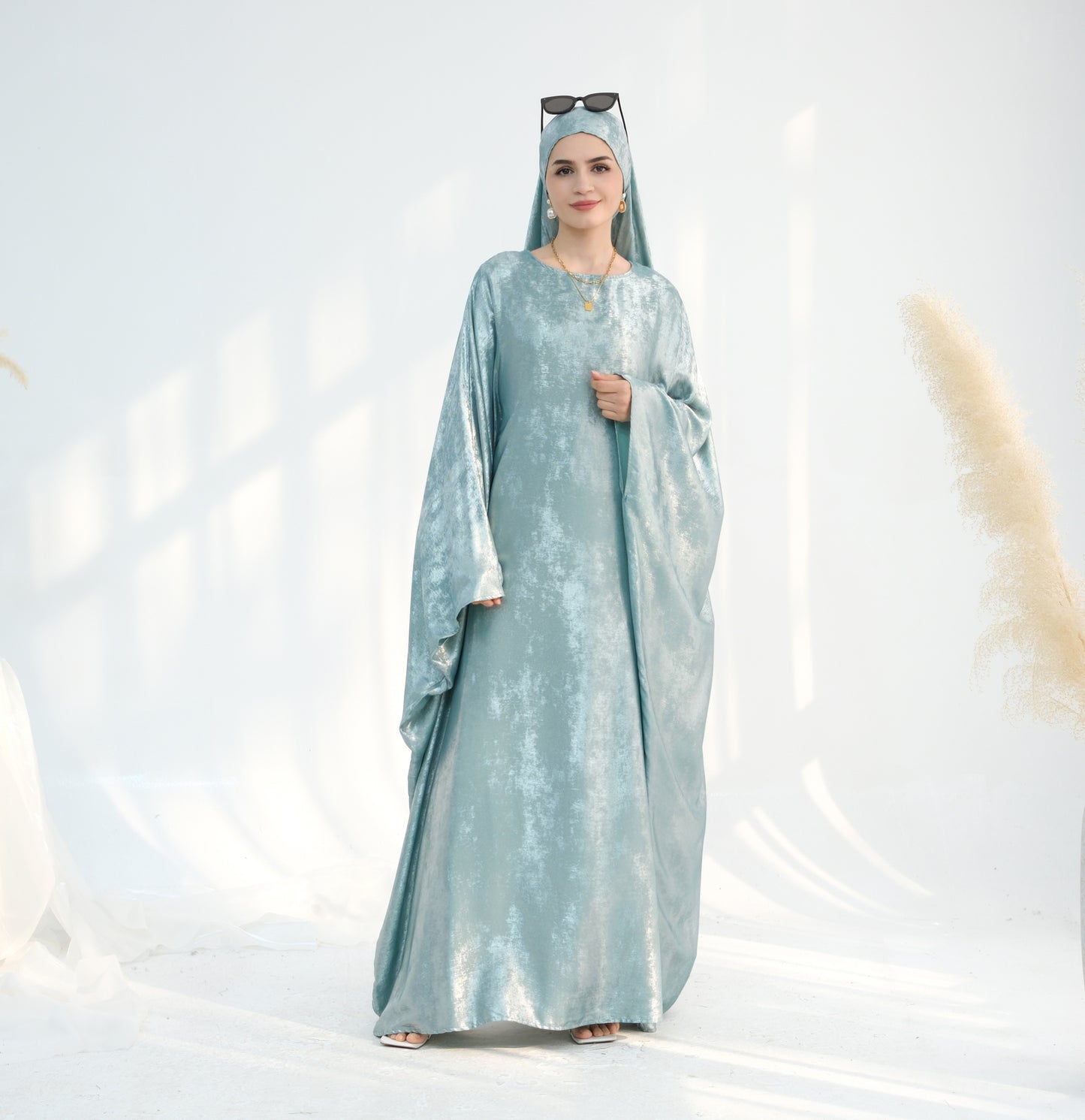 Modest Shimmery Butterfly Abaya - Turquoise