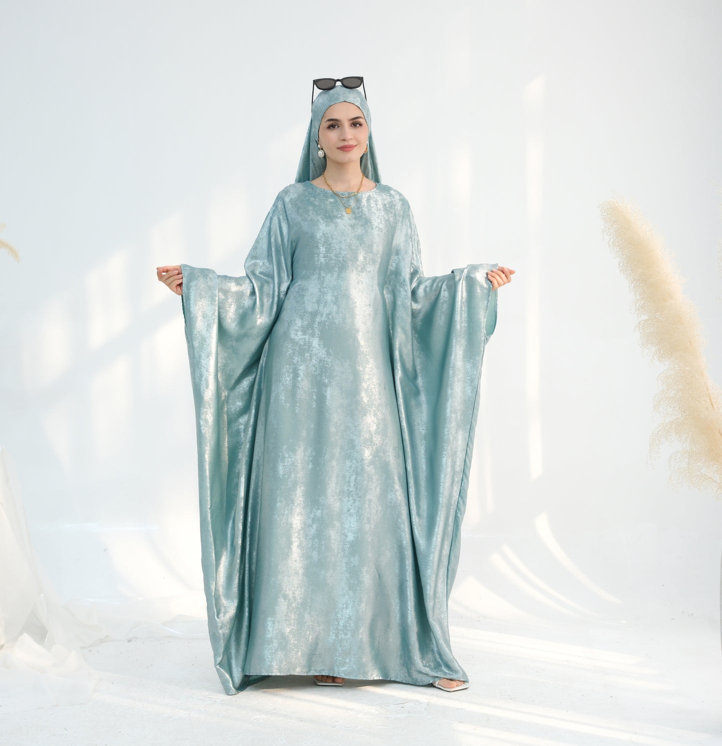 Modest Shimmery Butterfly Abaya - Turquoise