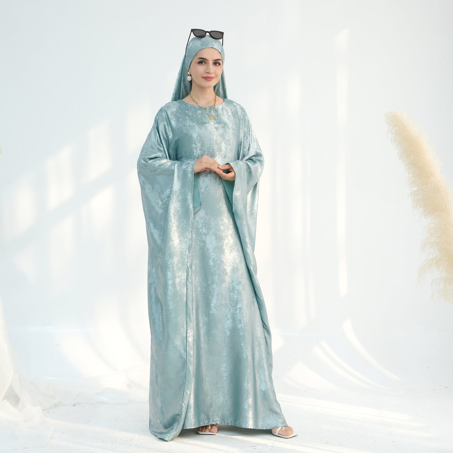 Modest Shimmery Butterfly Abaya - Turquoise