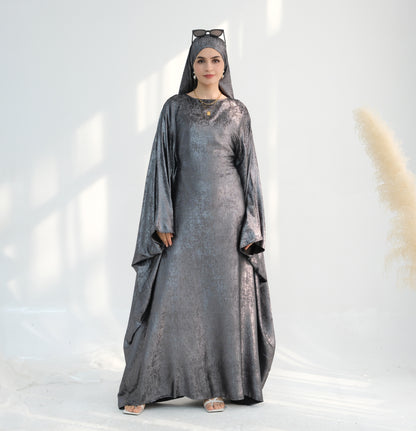 Modest Shimmery Butterfly Abaya - Gray