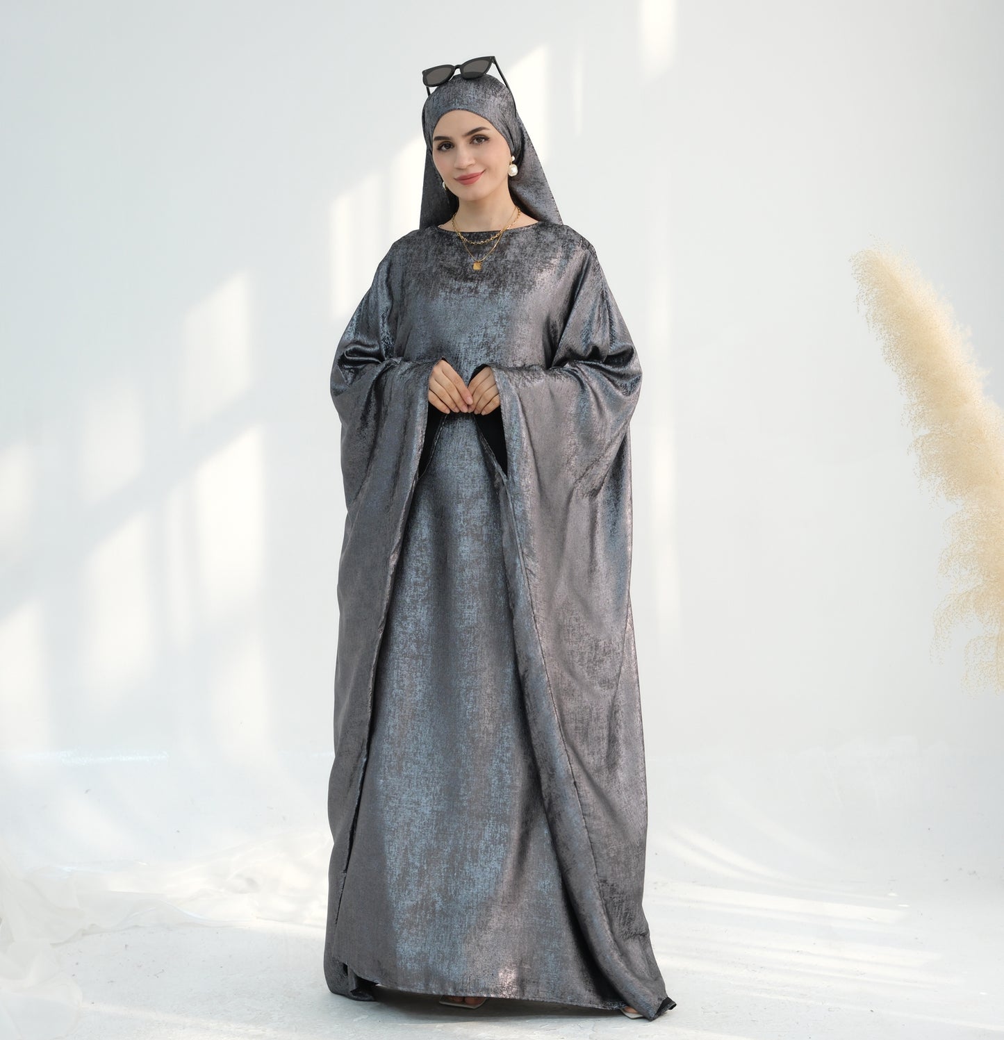 Modest Shimmery Butterfly Abaya - Gray