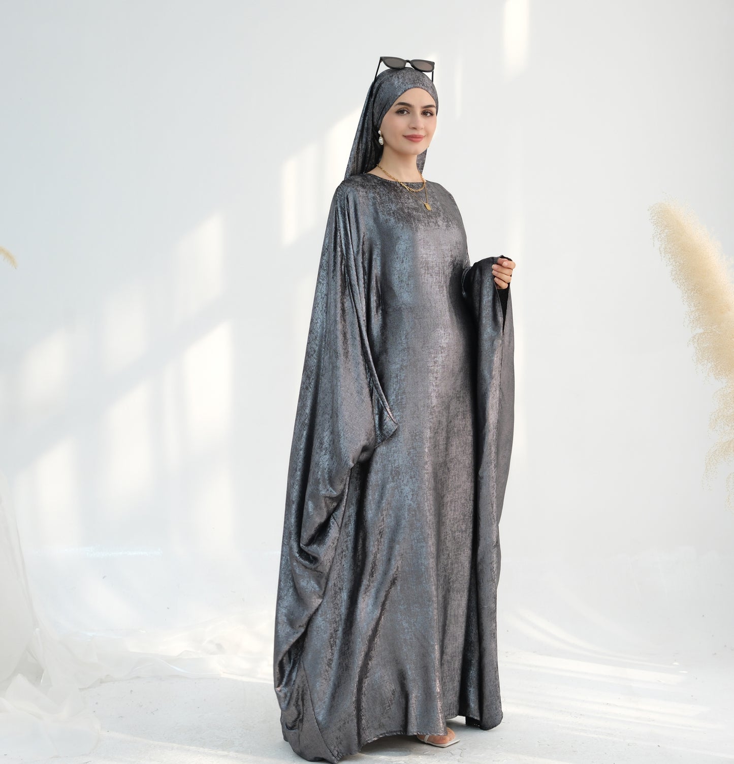 Modest Shimmery Butterfly Abaya - Gray