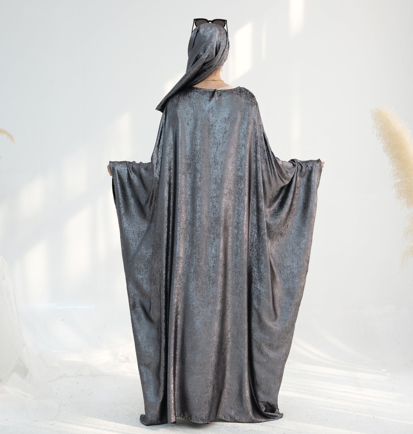 Modest Shimmery Butterfly Abaya - Gray