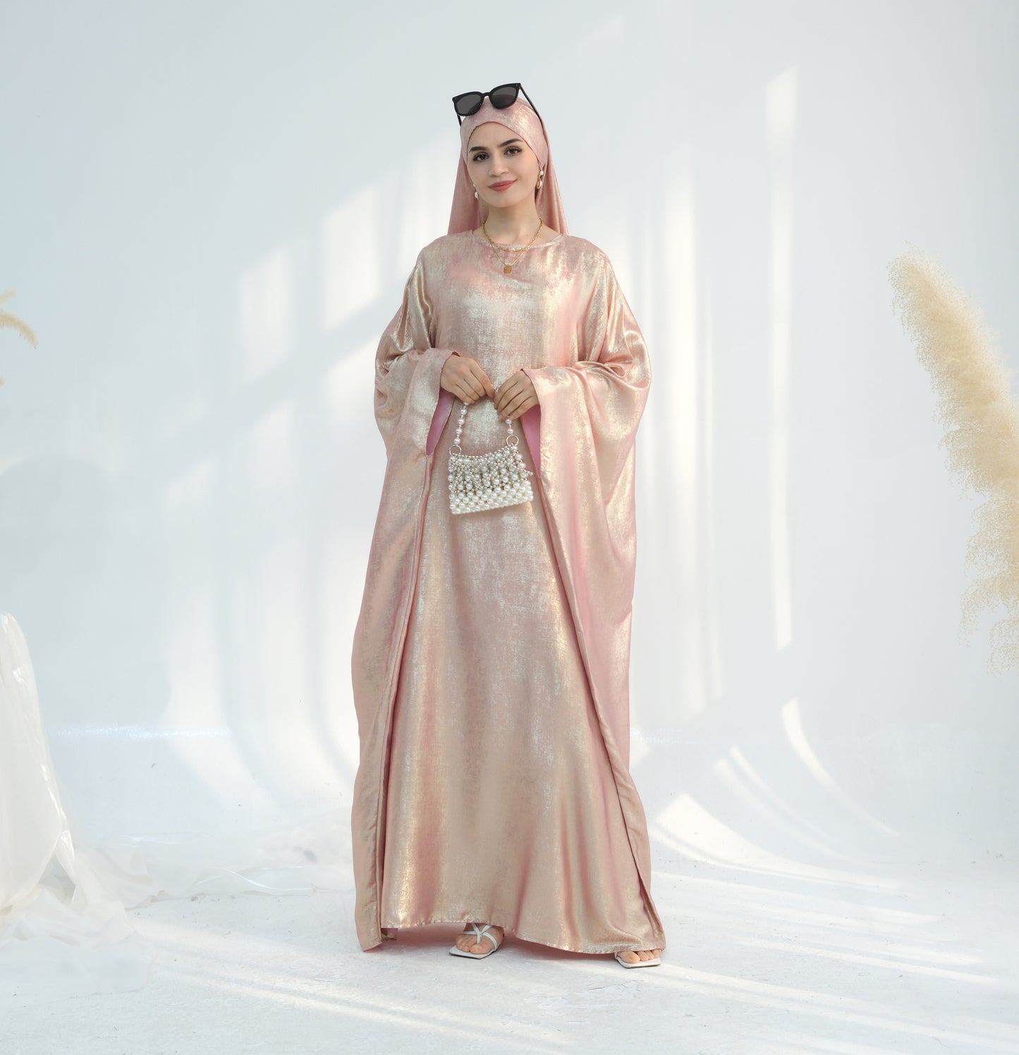 Modest Shimmery Butterfly Abaya - Pink