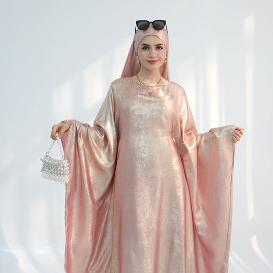 Modest Shimmery Butterfly Abaya - Pink