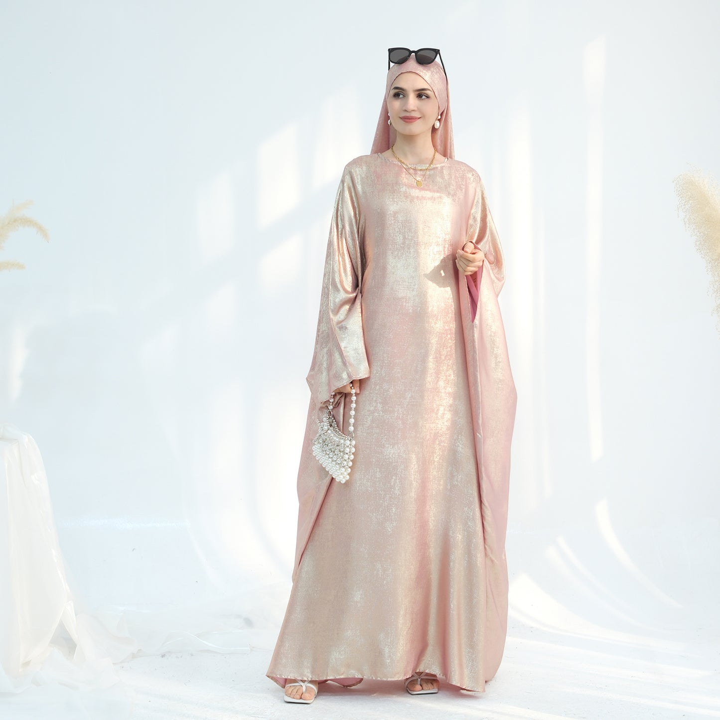 Modest Shimmery Butterfly Abaya - Pink