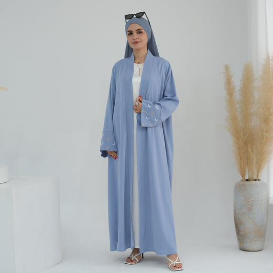 Modest Crescent Moon Sleeve Open Abaya - Sky Blue