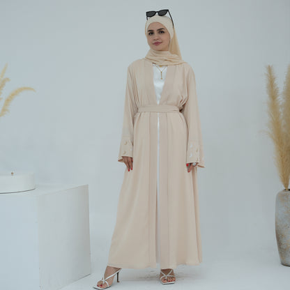 Modest Crescent Moon Sleeve Open Abaya - Sand Beige