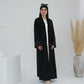 Modest Crescent Moon Sleeve Open Abaya - Black