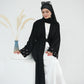 Modest Crescent Moon Sleeve Open Abaya - Black