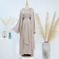 Satin Dubai Luxury Two-Piece Abaya with Belt - Khaki