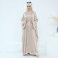 Satin Dubai Luxury Two-Piece Abaya with Belt - Khaki