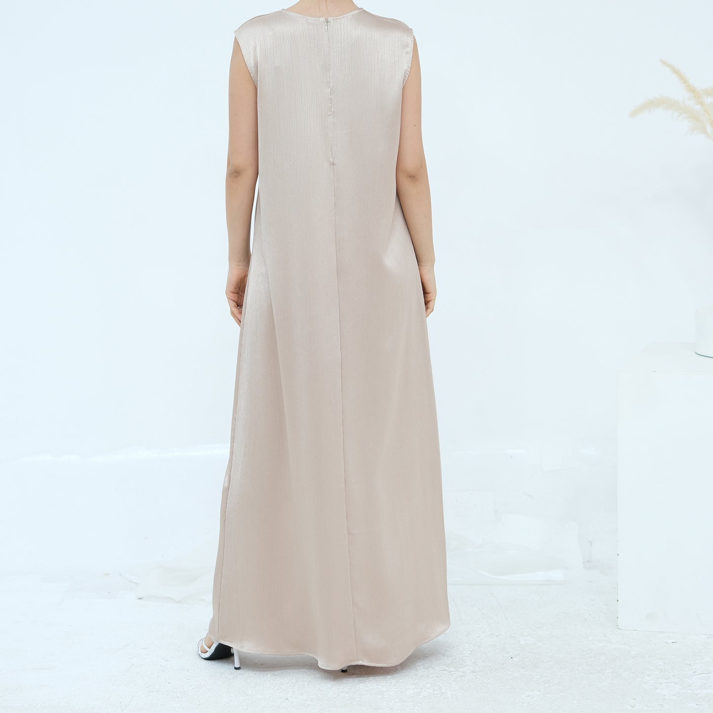 Satin Dubai Luxury Two-Piece Abaya with Belt - Khaki