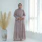Ruffle Sleeve Bohemian Chiffon Abaya Set with Hijab - Taro