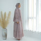 Ruffle Sleeve Bohemian Chiffon Abaya Set with Hijab - Taro
