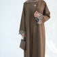 Embroidered Floral-Sleeved Abaya - Dark Coffee