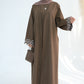 Embroidered Floral-Sleeved Abaya - Dark Coffee