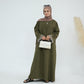 Embroidered Floral-Sleeved Abaya - Army Green