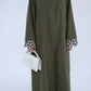 Embroidered Floral-Sleeved Abaya - Army Green