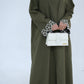 Embroidered Floral-Sleeved Abaya - Army Green
