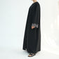 Embroidered Floral-Sleeved Abaya - Black