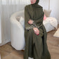 Embroidered Floral-Sleeved Abaya - Army Green