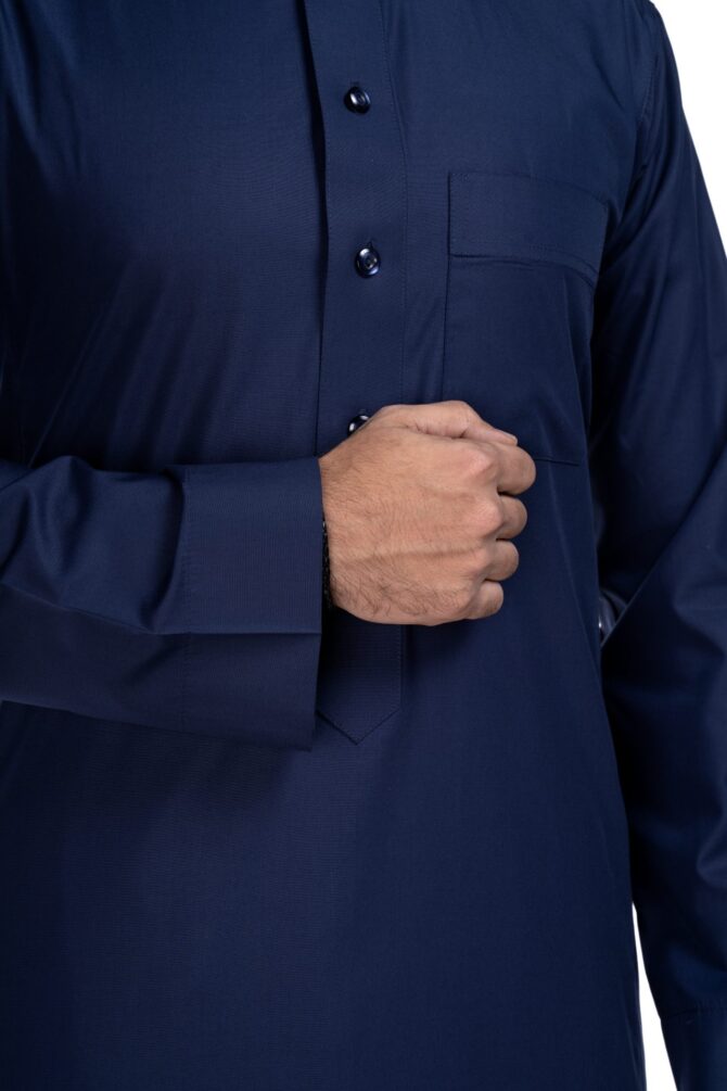 Al-Shiaka® Saudi Collared Thobe - Navy Blue