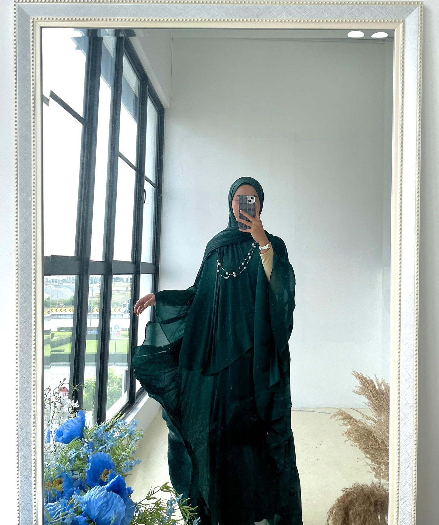 Maya Luna Luxury Abaya + Matching Hijab - Emerald